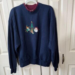 Vintage 90s Crewneck Christmas Sweater Top Threads Pullover Womens Size XL